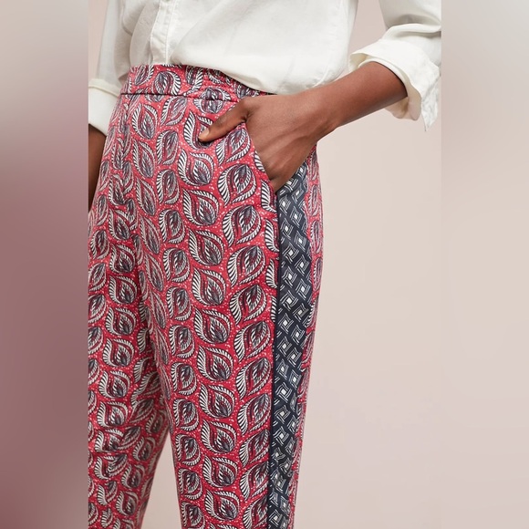 Anthropologie Red and Blue Patterned Cropped Pants - Picture 3 of 12